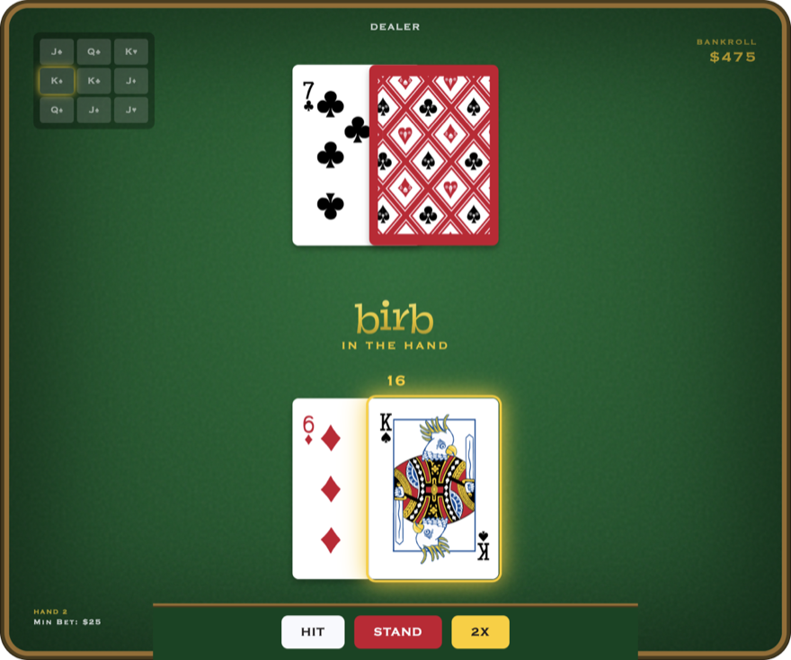Bird in the Hand game table mid-hand